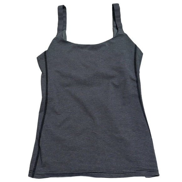 Lululemon Rare Women’s lined Stripe Gray tank top Size 6 - Picture 1 of 7